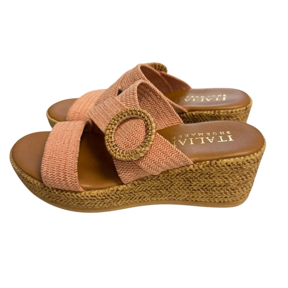 Italian Shoemakers Grania Pink Wedge Sandals with Gold Accent Size 6